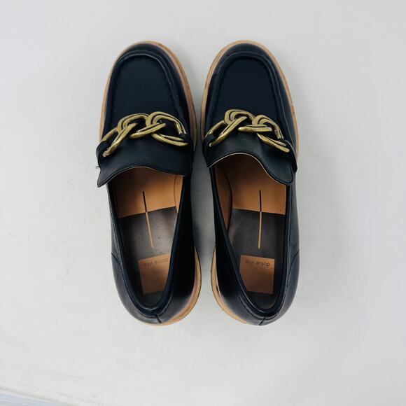 Dolce Vita Black Leather Chain Wedge Loafers Platform Heels Women’s Size 9 - Picture 9 of 14